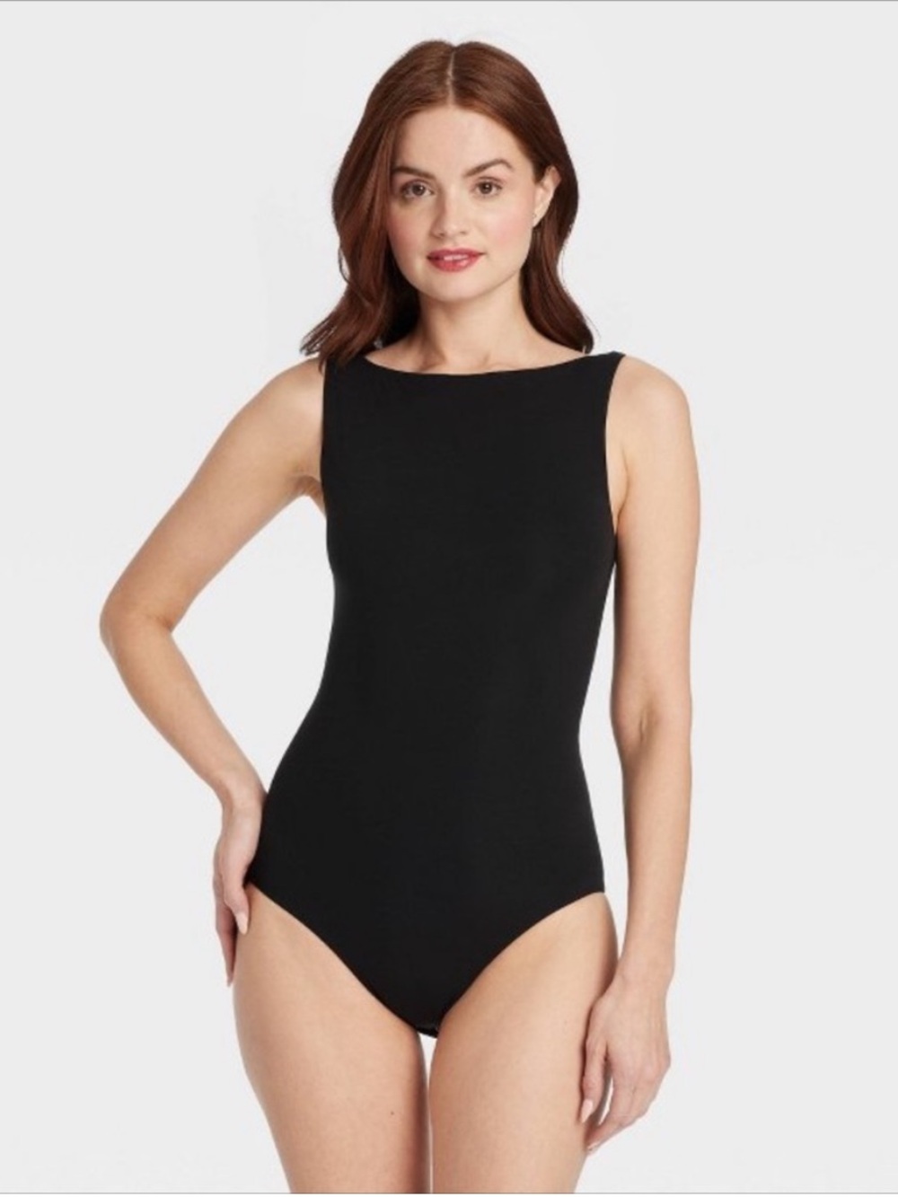 Auden - Women’s Lux Stretch Boatneck Bodysuit Black Medium